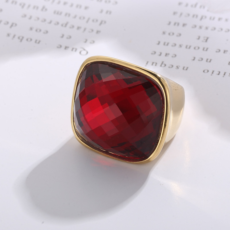 Fashion Square Stainless Steel Polishing Inlay Crystal Glass Rings 1 Piece display picture 6