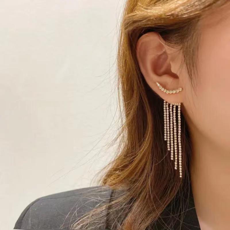 Fashion Tassel Alloy Inlay Artificial Diamond Women's Drop Earrings 1 Pair display picture 5