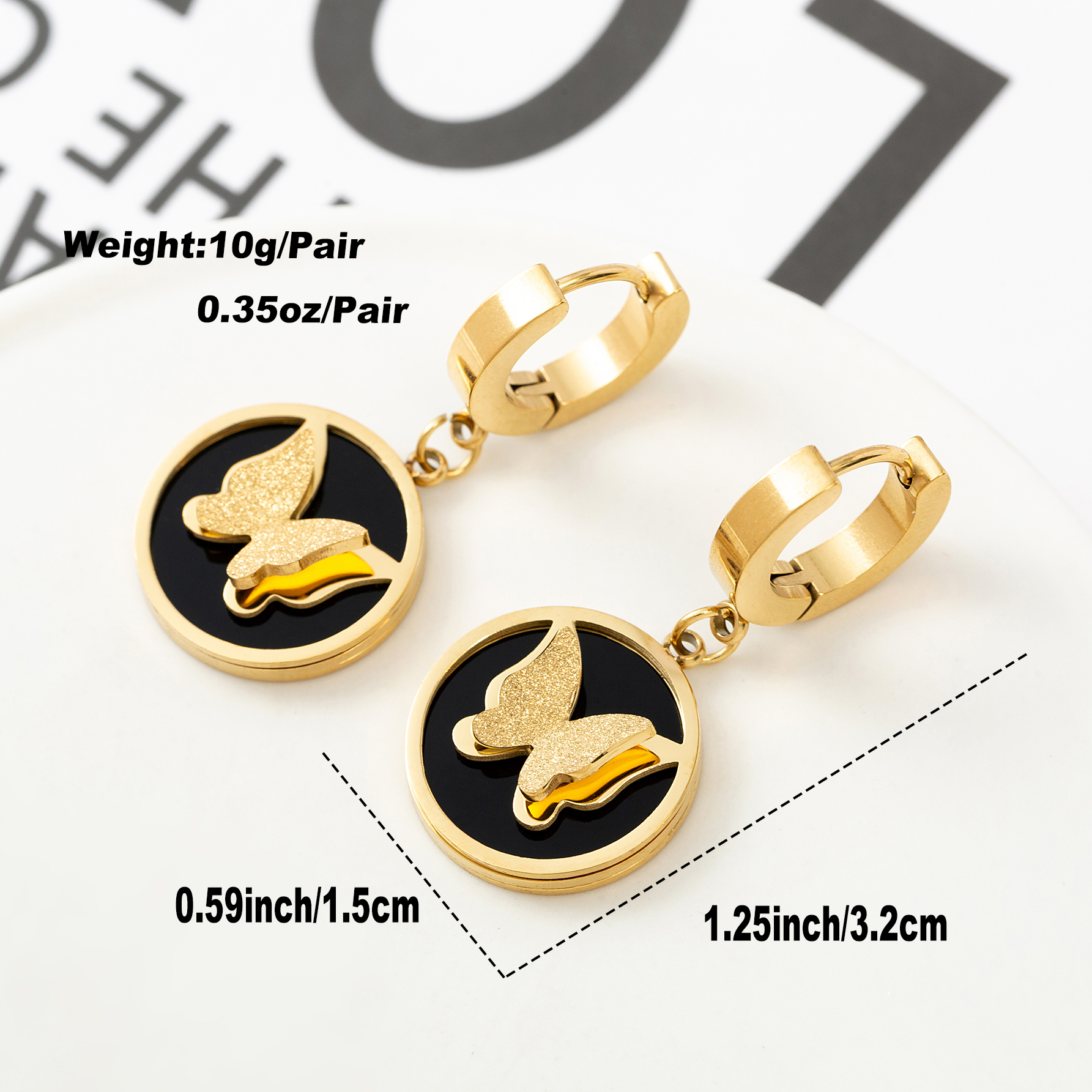 1 Pair Fashion Butterfly Polishing Plating Inlay Titanium Steel Shell Zircon Gold Plated Drop Earrings display picture 1