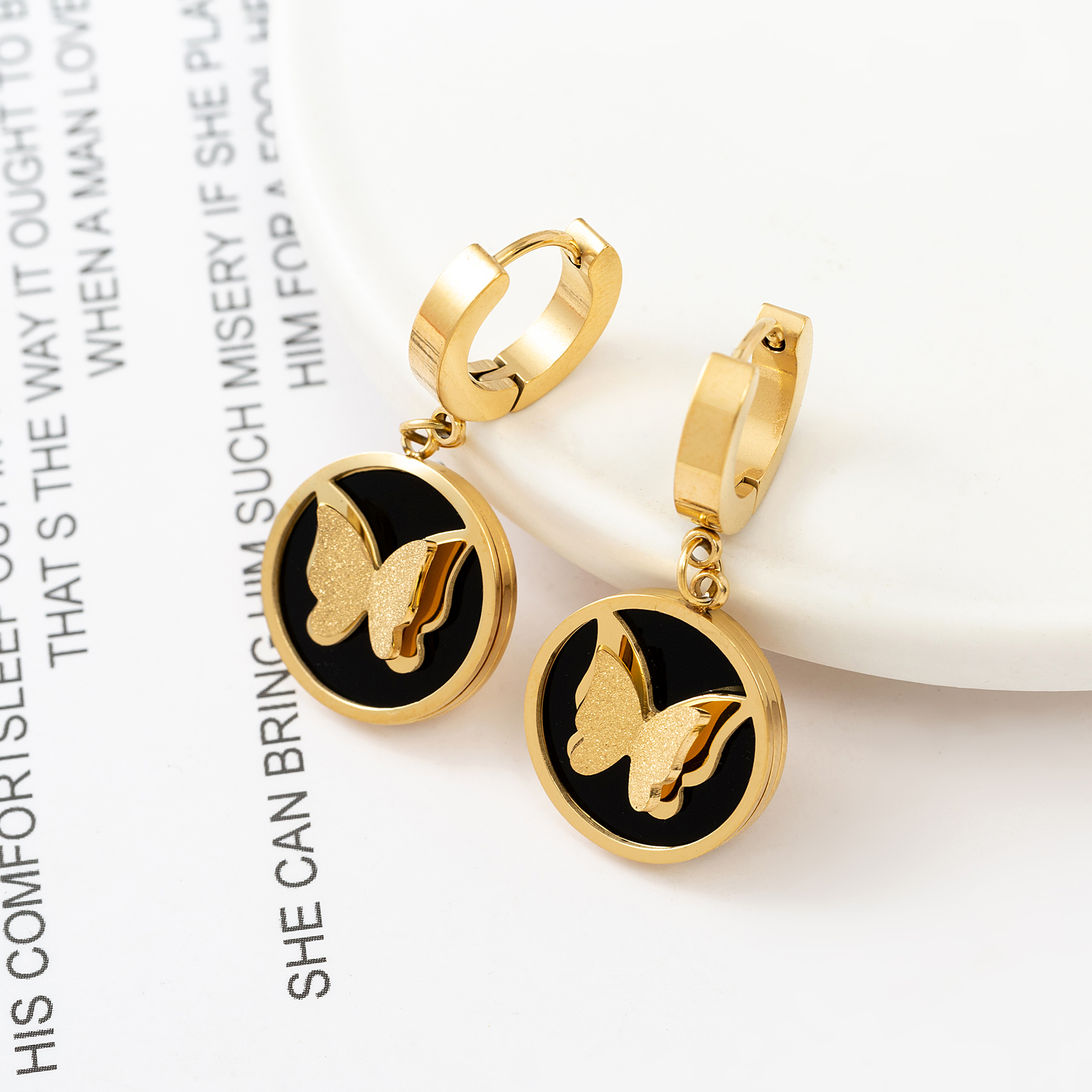 1 Pair Fashion Butterfly Polishing Plating Inlay Titanium Steel Shell Zircon Gold Plated Drop Earrings display picture 13