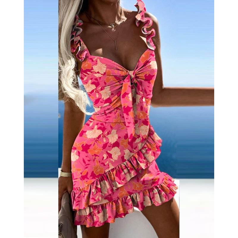 Women's Strap Dress Fashion V Neck Sleeveless Floral Above Knee Daily display picture 3