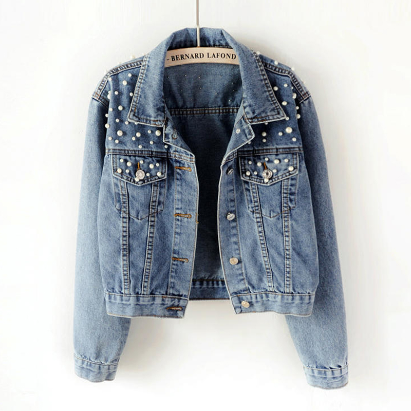 Women's Fashion Solid Color Beaded Single Breasted Coat Denim Jacket display picture 1