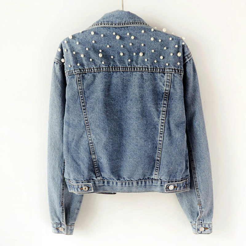 Women's Fashion Solid Color Beaded Single Breasted Coat Denim Jacket display picture 2