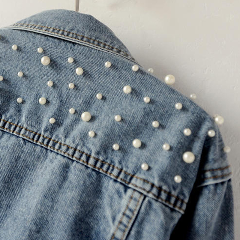 Women's Fashion Solid Color Beaded Single Breasted Coat Denim Jacket display picture 6