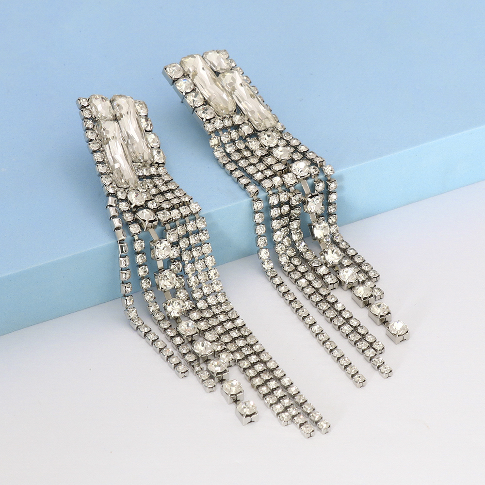 1 Pair Fashion Tassel Alloy Inlay Artificial Rhinestones Women's Drop Earrings display picture 18