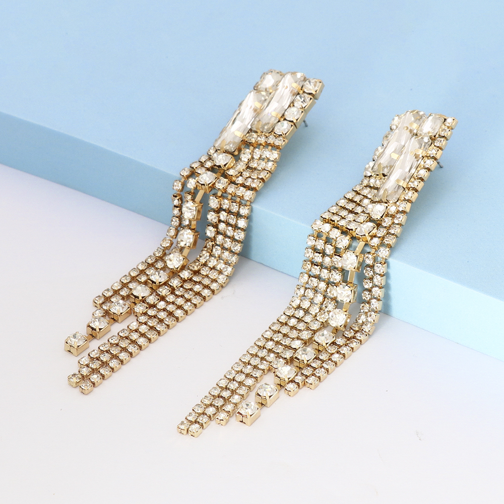 1 Pair Fashion Tassel Alloy Inlay Artificial Rhinestones Women's Drop Earrings display picture 19