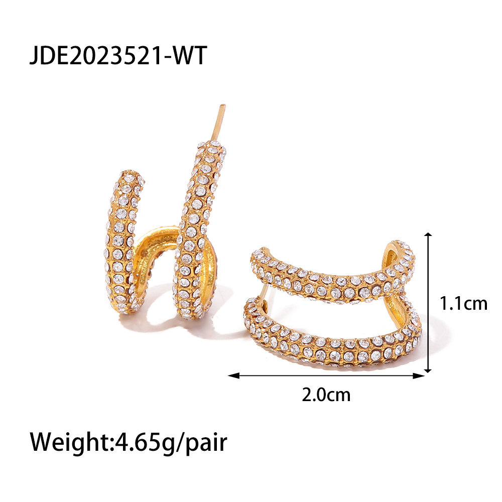 1 Pair Simple Style C Shape Layered Inlay Stainless Steel Pearl Zircon Gold Plated Ear Studs display picture 8