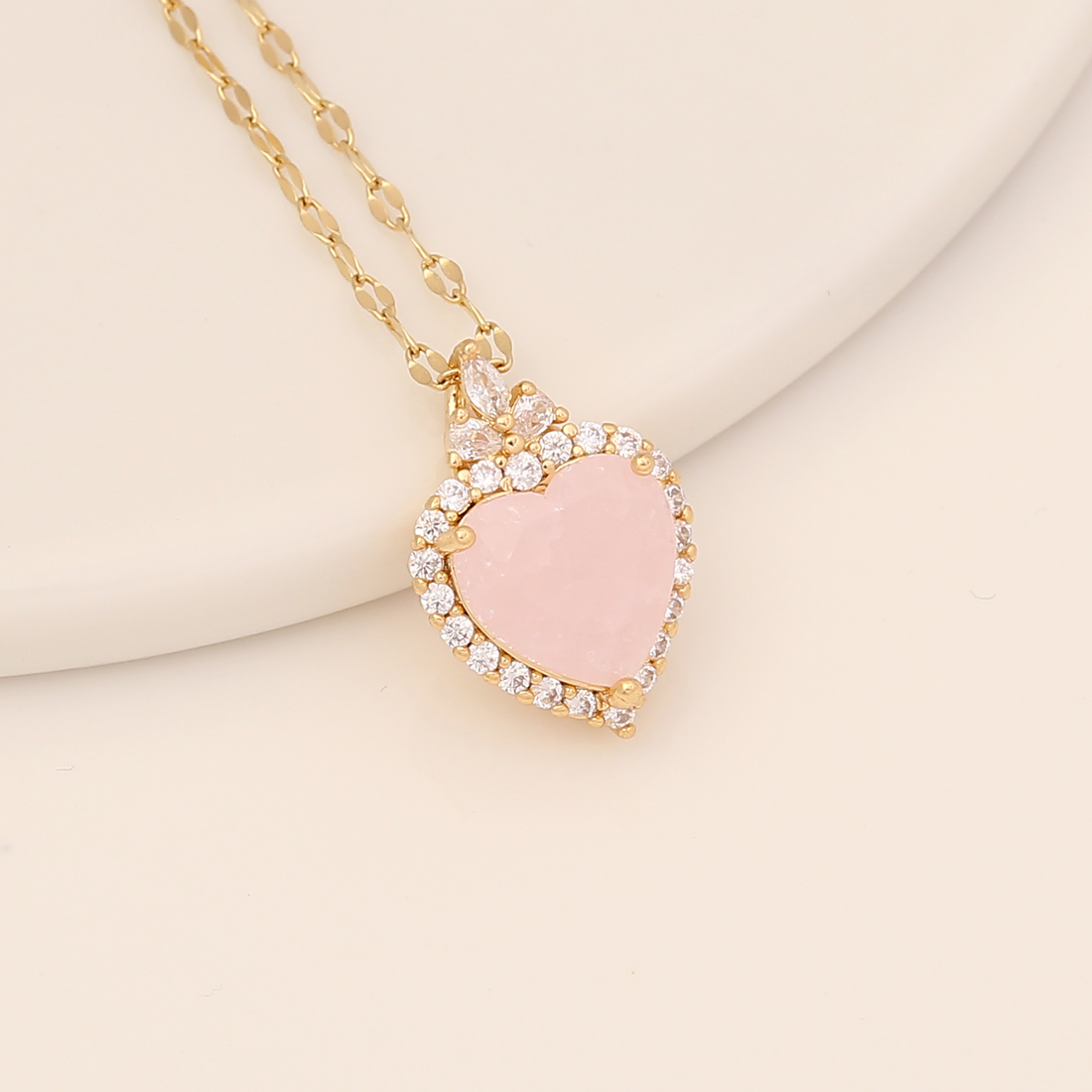 Sweet Heart Shape Stainless Steel Copper Plating Zircon Pendant Necklace 1 Piece display picture 3