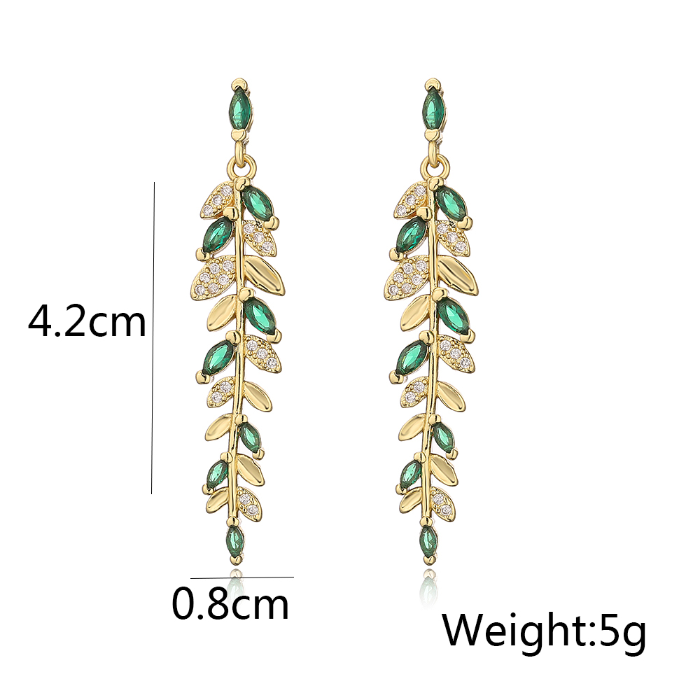Fashion Leaves Copper Plating Inlay Zircon Drop Earrings 1 Pair display picture 5
