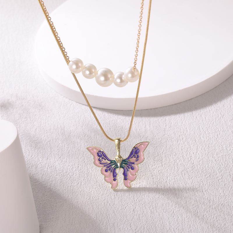 1 Piece Fashion Butterfly Alloy Pearl Women's Layered Necklaces display picture 4