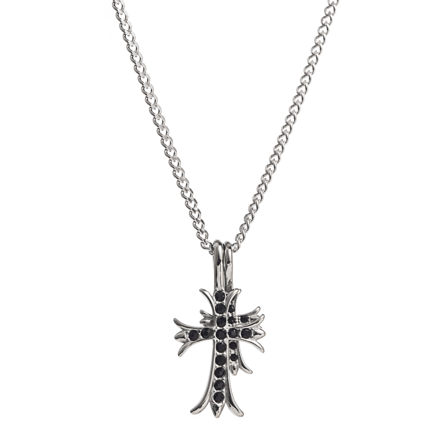 Retro Cross Stainless Steel Inlay Zircon Pendant Necklace display picture 1