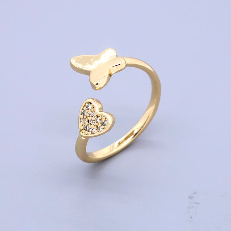 Fashion Heart Shape Butterfly Horse Copper Plating Zircon Open Ring display picture 9