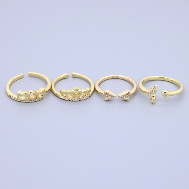 Elegant Triangle Crown Fish Tail Copper Plating Zircon Open Ring display picture 5