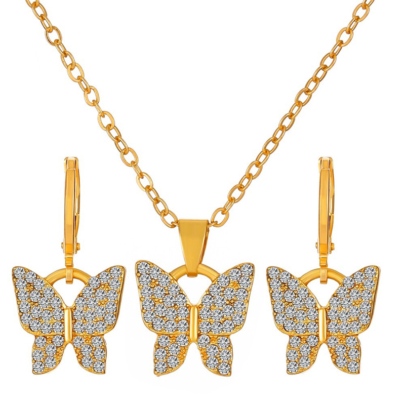 Moda Forma De Corazón Mariposa Cobre Chapado En Oro Plateado Embutido Circón Collar 1 Juego display picture 10