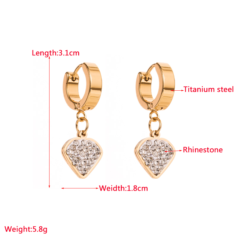 Fashion U Shape Heart Shape Titanium Steel Plating Diamond Rhinestones Hoop Earrings Drop Earrings 1 Pair display picture 2