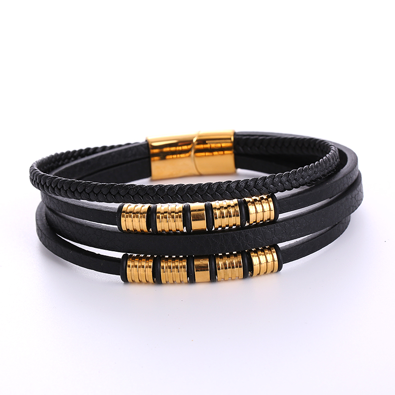 Hip-hop Geometric Stainless Steel Pu Leather Braid Men's Bracelets display picture 2