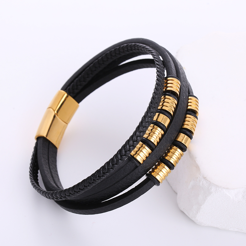 Hip Hop Géométrique Acier Inoxydable Faux Cuir Tresser Hommes Bracelets display picture 4