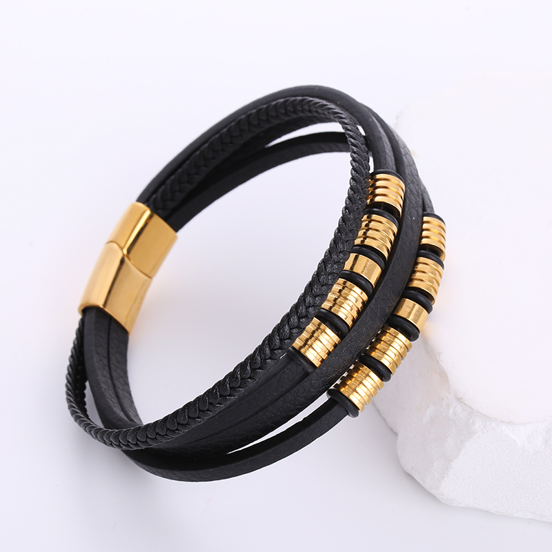 Hip-hop Geometric Stainless Steel Pu Leather Braid Men's Bracelets display picture 4