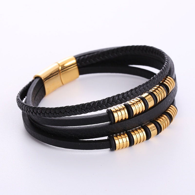 Hip Hop Géométrique Acier Inoxydable Faux Cuir Tresser Hommes Bracelets display picture 3