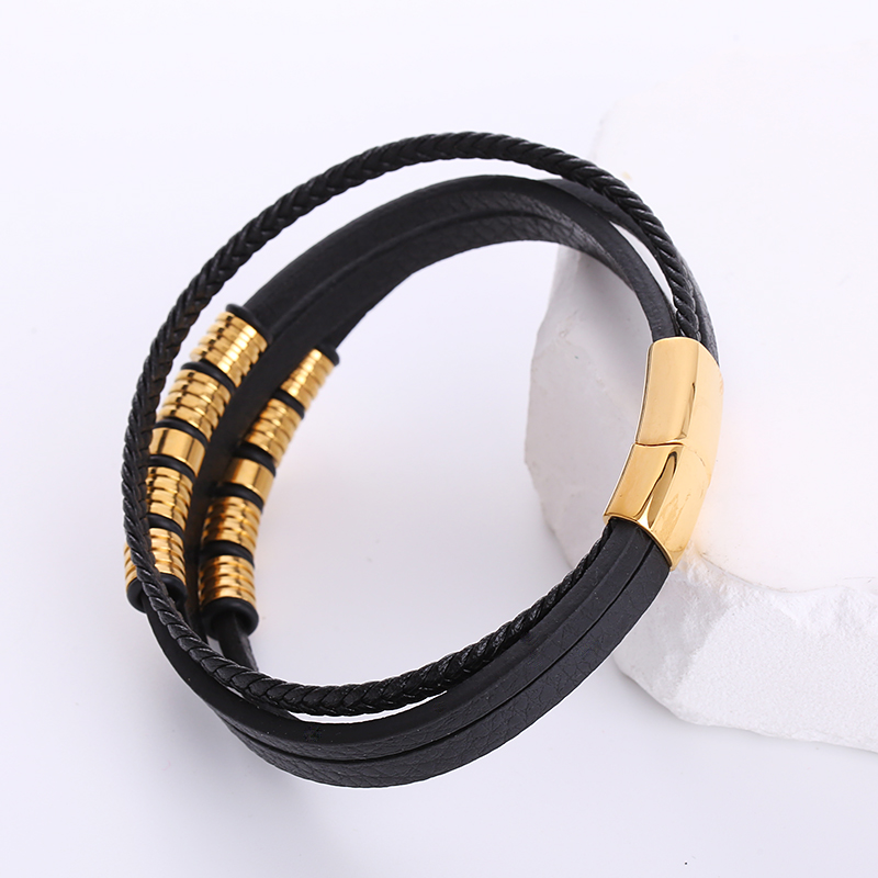Hip-hop Geometric Stainless Steel Pu Leather Braid Men's Bracelets display picture 5