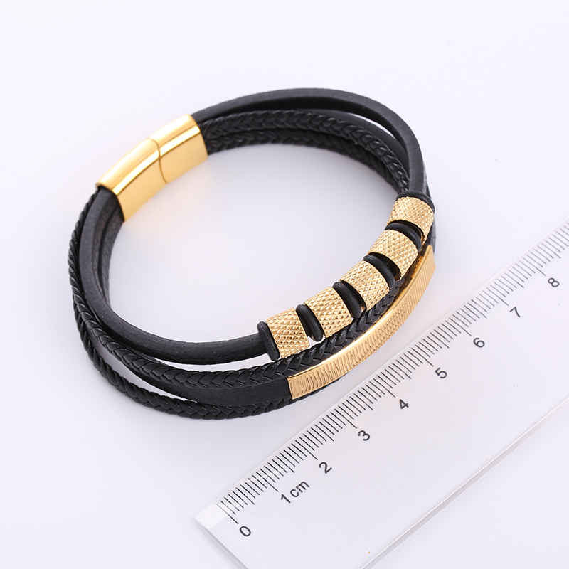 Hip-hop Geometric Stainless Steel Pu Leather Braid Men's Bracelets display picture 6