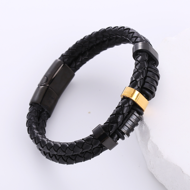 Hip Hop Géométrique Acier Inoxydable Faux Cuir Tresser Hommes Bracelets display picture 2