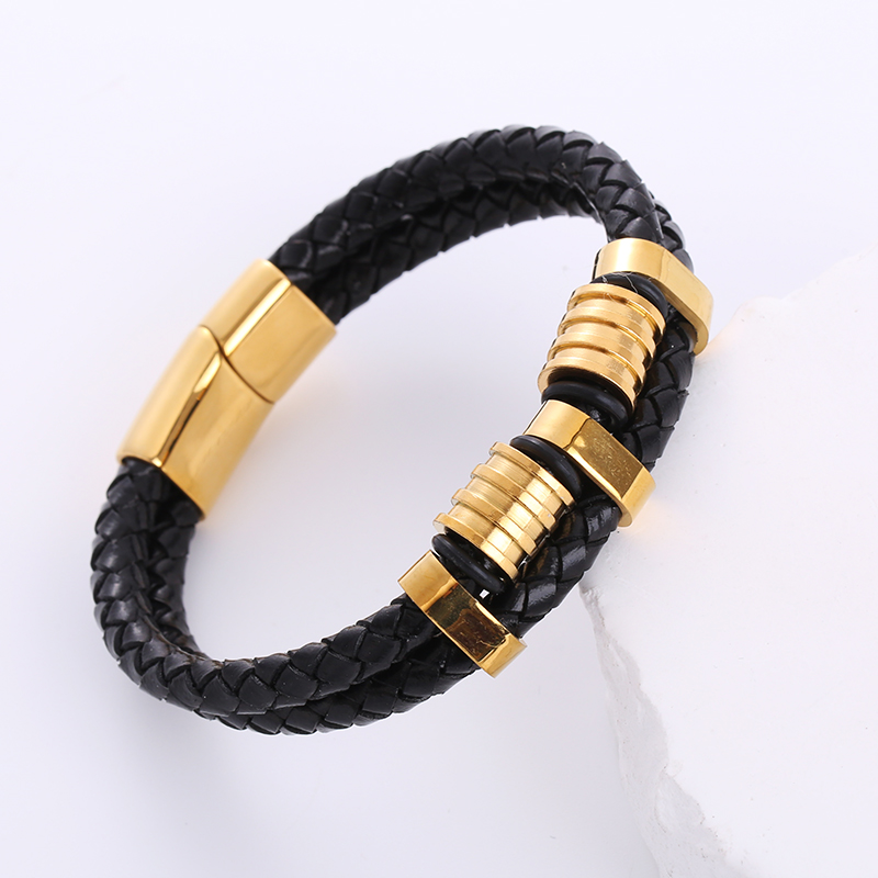 Hip Hop Géométrique Acier Inoxydable Faux Cuir Tresser Hommes Bracelets display picture 3