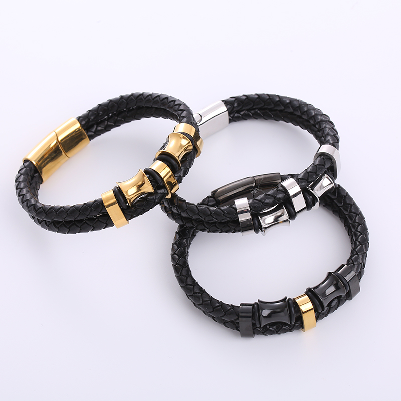 Hip Hop Geométrico Acero Inoxidable Cuero Sintético Trenza Hombres Pulsera display picture 4