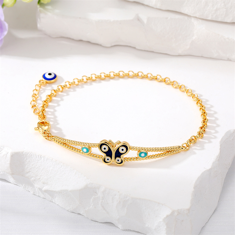 Fashion Devil's Eye Flower Butterfly Copper Enamel Bracelets display picture 4