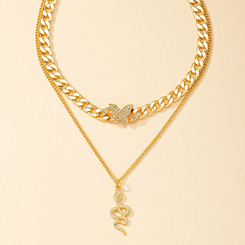 1 Pieza Moda Serpiente Mariposa Aleación Enchapado Diamantes De Imitación Mujeres Collares En Capas display picture 3