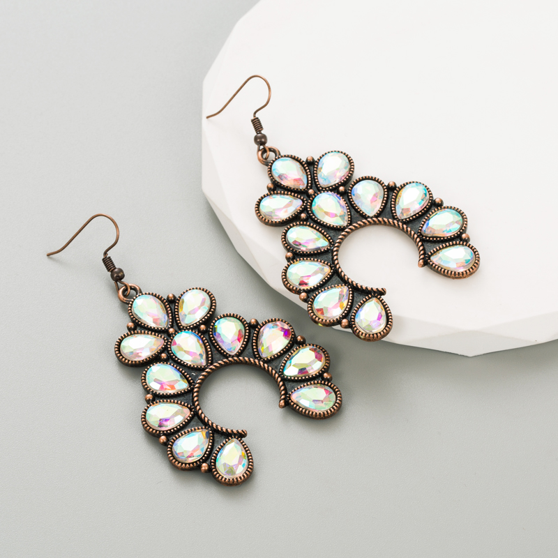 1 Pair Vintage Style Water Droplets Alloy Plating Inlay Glass Women's Drop Earrings display picture 3