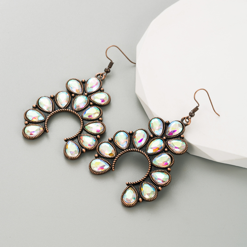 1 Pair Vintage Style Water Droplets Alloy Plating Inlay Glass Women's Drop Earrings display picture 4