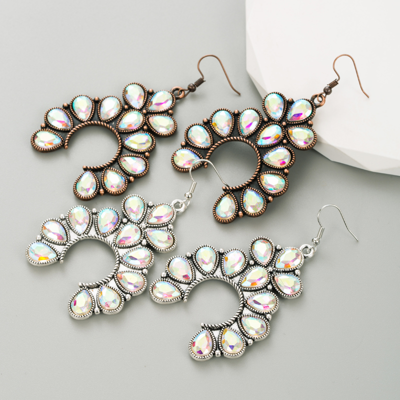 1 Pair Vintage Style Water Droplets Alloy Plating Inlay Glass Women's Drop Earrings display picture 2