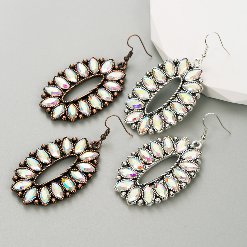 1 Pair Elegant Oval Plating Inlay Alloy Glass Drill Silver Plated Ear Hook display picture 2
