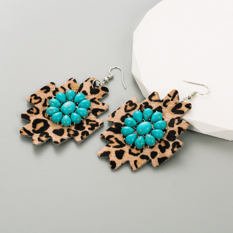 1 Pair Elegant Leopard Plating Inlay Pu Leather Alloy Turquoise Silver Plated Ear Hook display picture 4