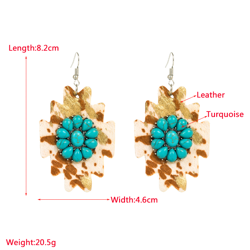 1 Pair Elegant Leopard Plating Inlay Pu Leather Alloy Turquoise Silver Plated Ear Hook display picture 1
