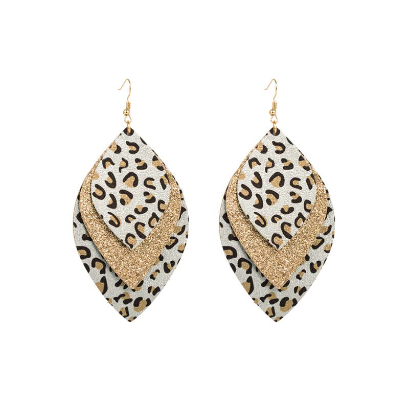 1 Pair Elegant Leaf Leopard Plating Inlay Pu Leather Alloy None Gold Plated Ear Hook display picture 5