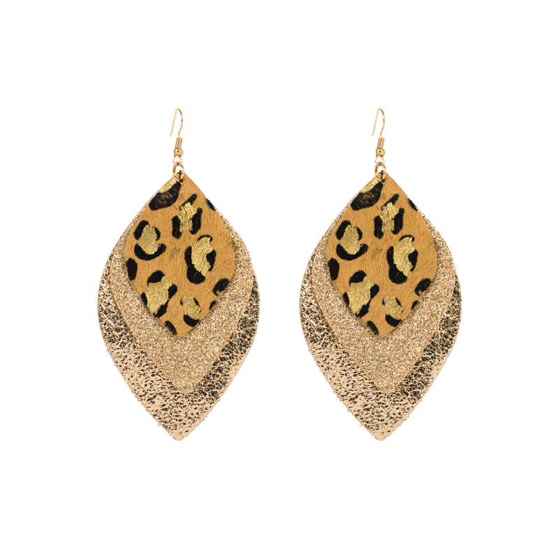 1 Pair Elegant Leaf Leopard Plating Inlay Pu Leather Alloy None Gold Plated Ear Hook display picture 7