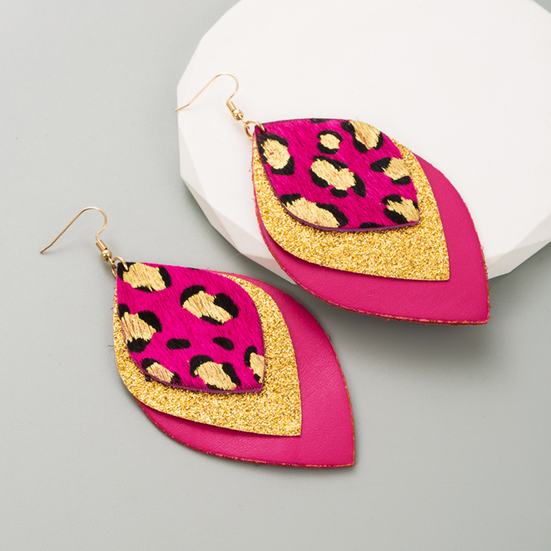 1 Pair Elegant Leaf Leopard Plating Inlay Pu Leather Alloy None Gold Plated Ear Hook display picture 4