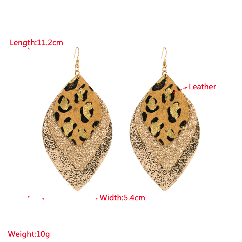 1 Pair Elegant Leaf Leopard Plating Inlay Pu Leather Alloy None Gold Plated Ear Hook display picture 1