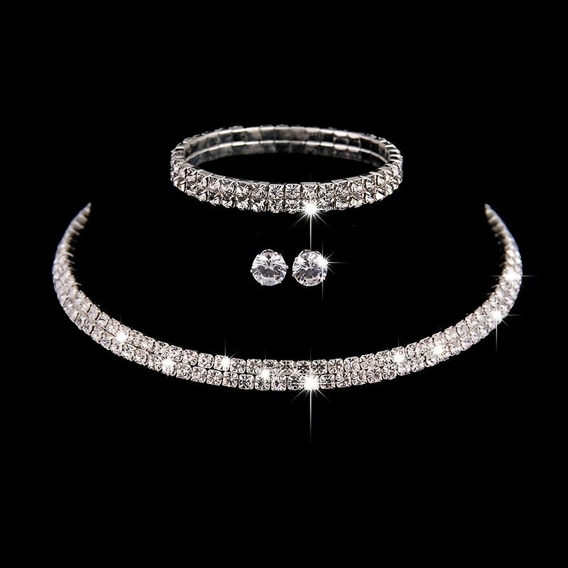 Lujoso Geométrico Aleación Enchapado Diamantes De Imitación Plateado Mujeres Pulsera Aretes Collar display picture 1