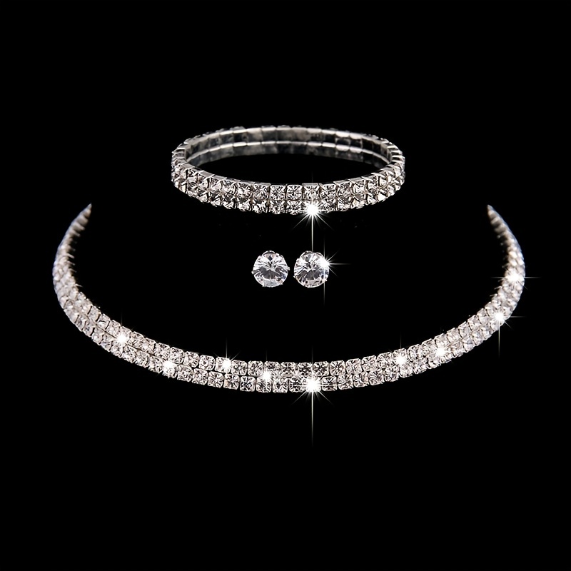 Luxurious Geometric Alloy Plating Rhinestones Silver Plated Women's Bracelets Earrings Necklace display picture 1