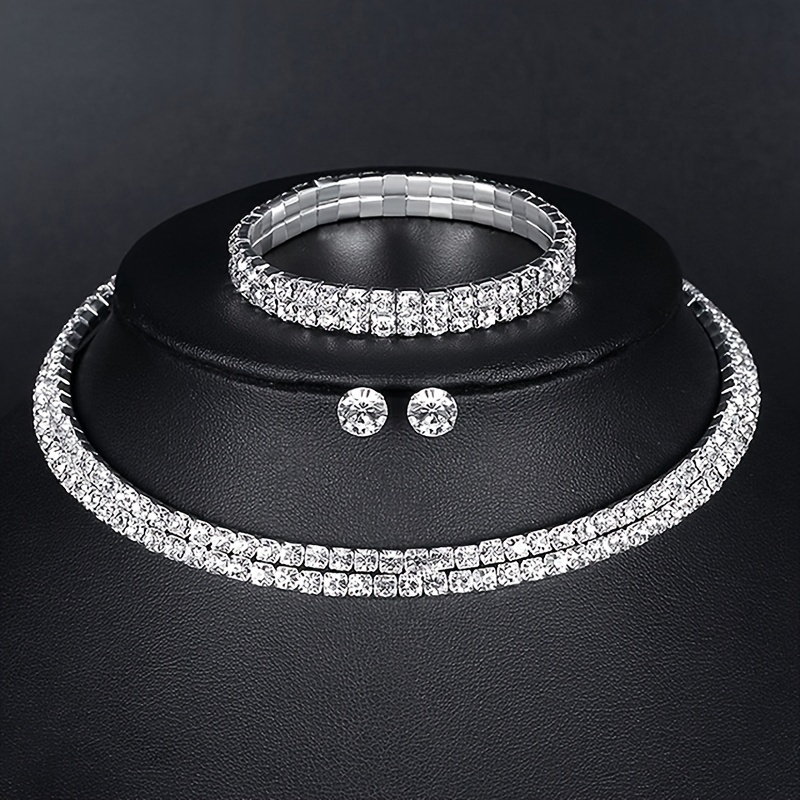 Lujoso Geométrico Aleación Enchapado Diamantes De Imitación Plateado Mujeres Pulsera Aretes Collar display picture 6