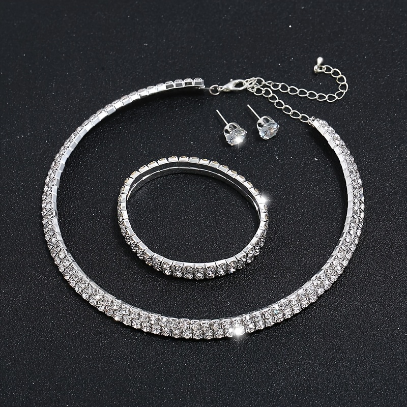 Luxurious Geometric Alloy Plating Rhinestones Silver Plated Women's Bracelets Earrings Necklace display picture 7