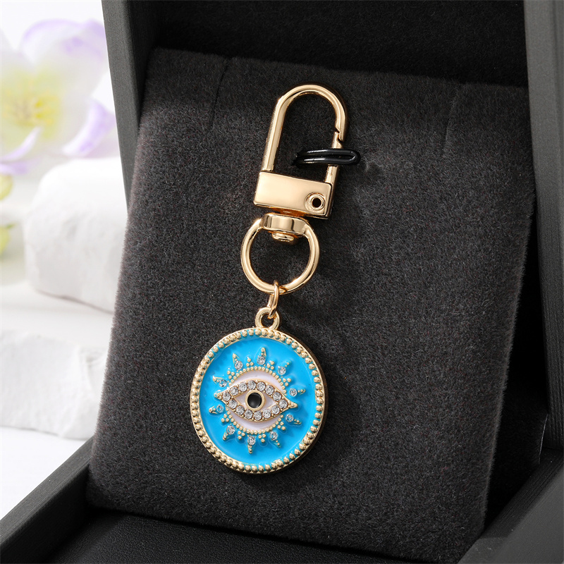 1 Piece Fashion Round Devil's Eye Alloy Enamel Inlay Rhinestones Keychain display picture 7