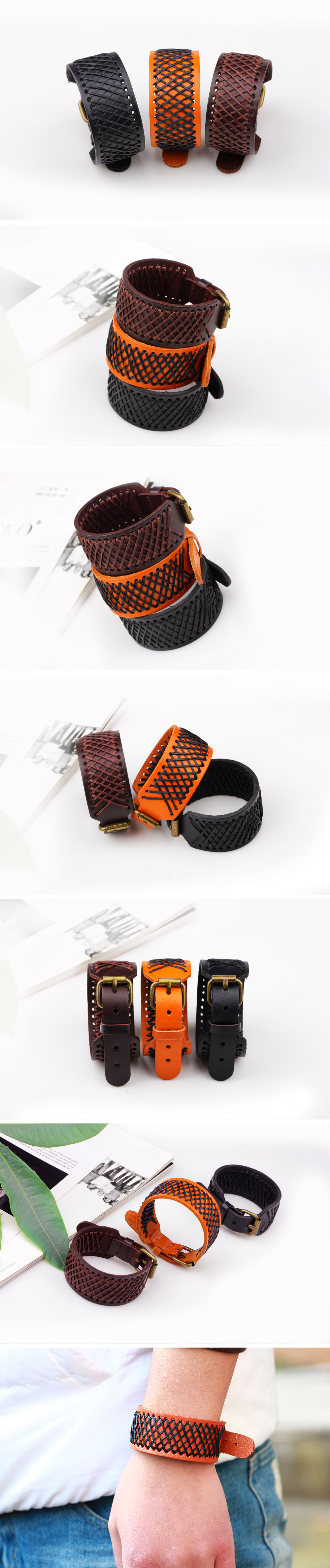 Hip-hop Vintage Style Simple Style Geometric Alloy Leather Braid Men's Wristband display picture 1