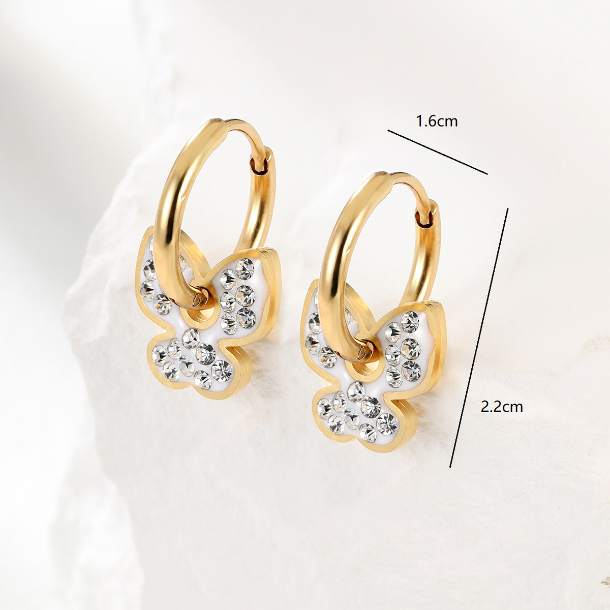 Fashion Heart Shape Butterfly Lock Stainless Steel Plating Zircon Dangling Earrings 1 Pair display picture 12
