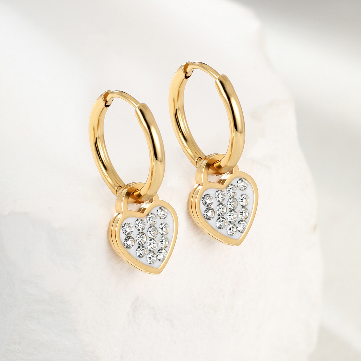 Fashion Heart Shape Butterfly Lock Stainless Steel Plating Zircon Dangling Earrings 1 Pair display picture 5