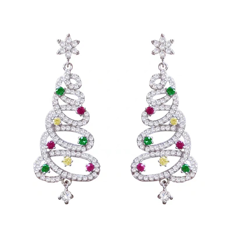Fashion Christmas Tree Alloy Inlay Artificial Gemstones Christmas Women's Earrings display picture 1