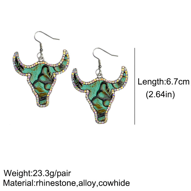 1 Pair Ethnic Style Cattle Embossed Cowhide Alloy Rhinestone Women's Drop Earrings display picture 6